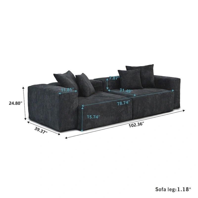 Modern 3-piece Sofa Set with Chaise Ottoman,Corduroy Modular Sectional Couch For Living Room