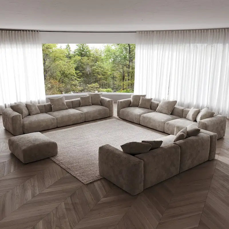 Modern 3-piece Sofa Set with Chaise Ottoman,Corduroy Modular Sectional Couch For Living Room