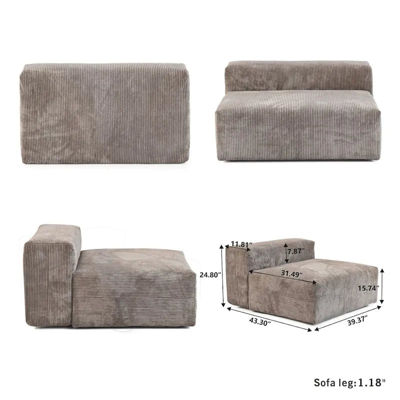 Modern 3-piece Sofa Set with Chaise Ottoman,Corduroy Modular Sectional Couch For Living Room