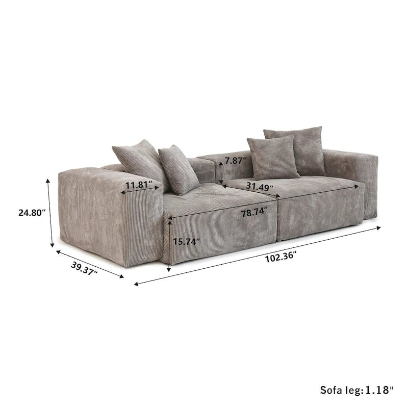 Modern 3-piece Sofa Set with Chaise Ottoman,Corduroy Modular Sectional Couch For Living Room
