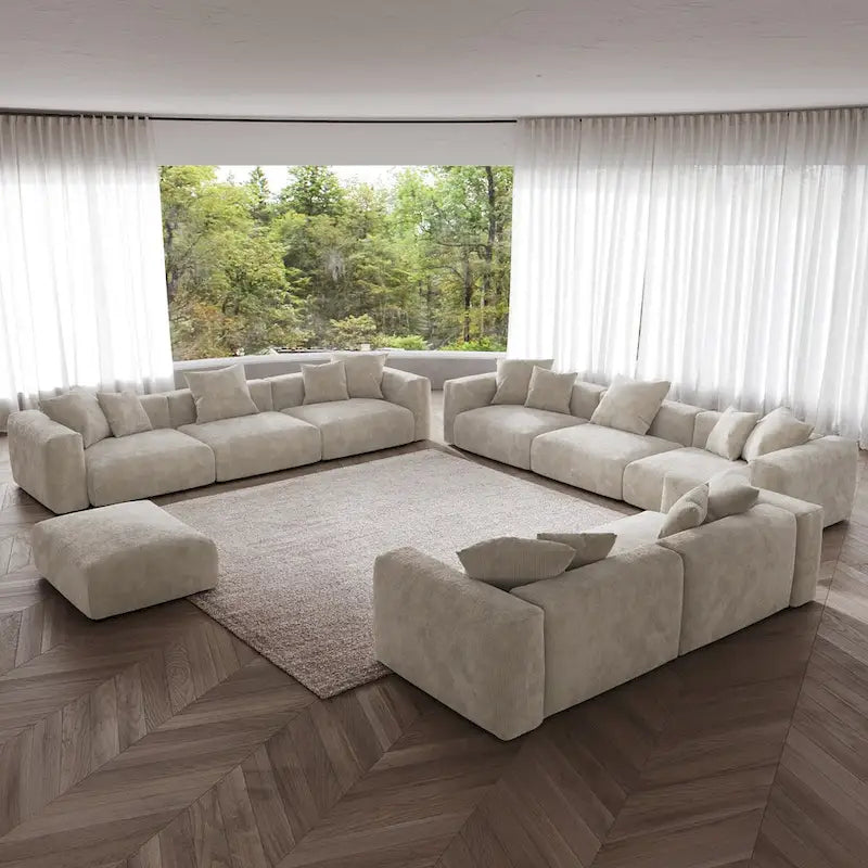 Modern 3-piece Sofa Set with Chaise Ottoman,Corduroy Modular Sectional Couch For Living Room