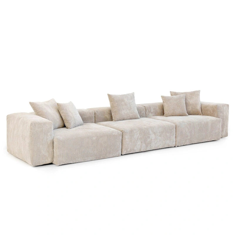 Modern 3-piece Sofa Set with Chaise Ottoman,Corduroy Modular Sectional Couch For Living Room