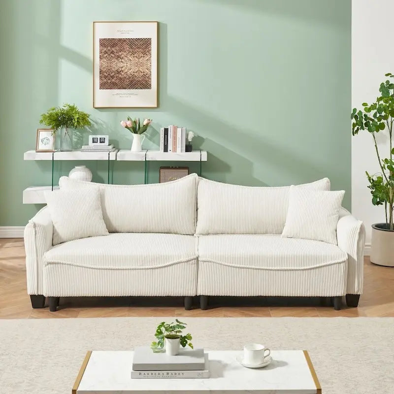 2345 Tessuto a Coste Verde, Divano Trasformabile in Divano Letto con Due Cuscini Decorativi