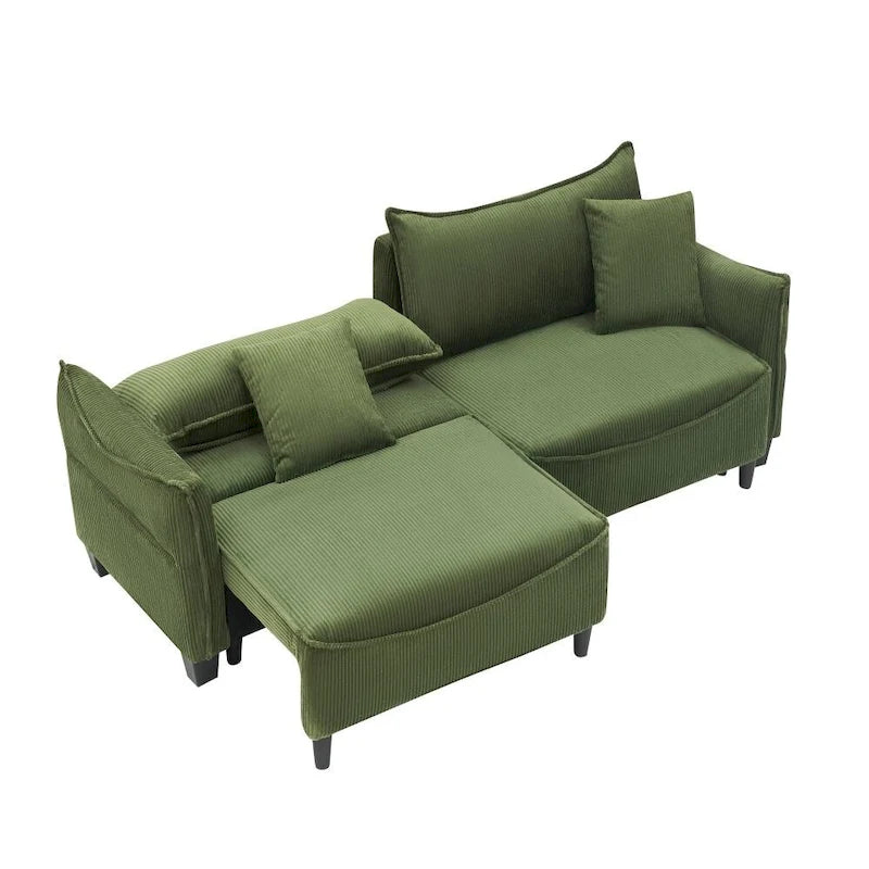 2345 Tessuto a Coste Verde, Divano Trasformabile in Divano Letto con Due Cuscini Decorativi