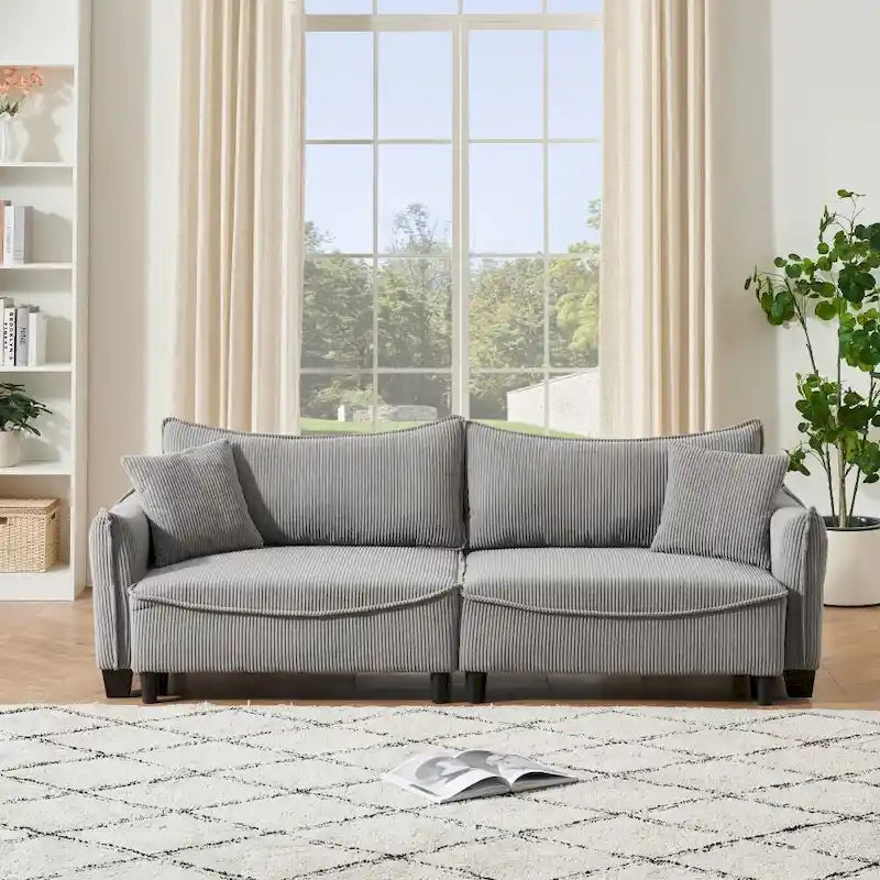 2345 Tessuto a Coste Verde, Divano Trasformabile in Divano Letto con Due Cuscini Decorativi