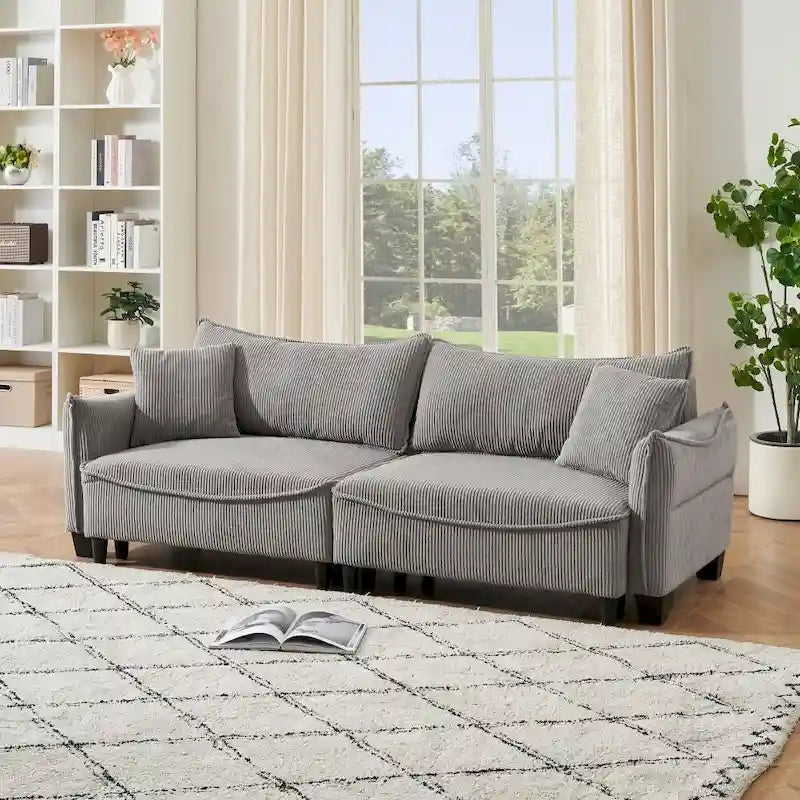 2345 Tessuto a Coste Verde, Divano Trasformabile in Divano Letto con Due Cuscini Decorativi