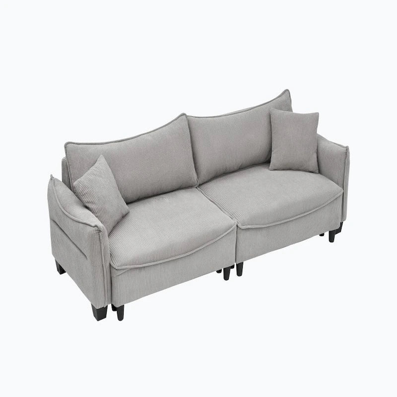 2345 Tessuto a Coste Verde, Divano Trasformabile in Divano Letto con Due Cuscini Decorativi
