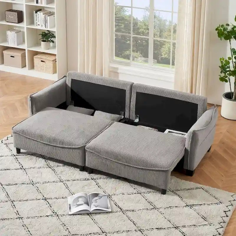 2345 Tessuto a Coste Verde, Divano Trasformabile in Divano Letto con Due Cuscini Decorativi
