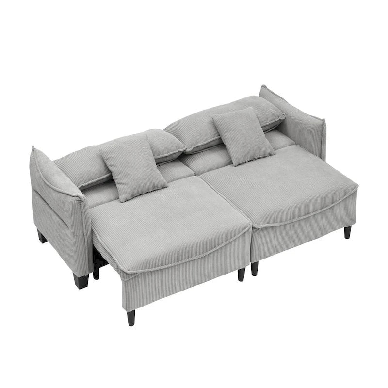 2345 Tessuto a Coste Verde, Divano Trasformabile in Divano Letto con Due Cuscini Decorativi