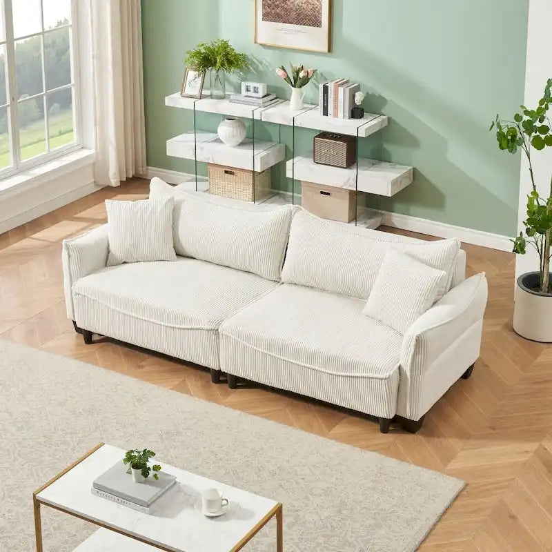 2345 Tessuto a Coste Verde, Divano Trasformabile in Divano Letto con Due Cuscini Decorativi