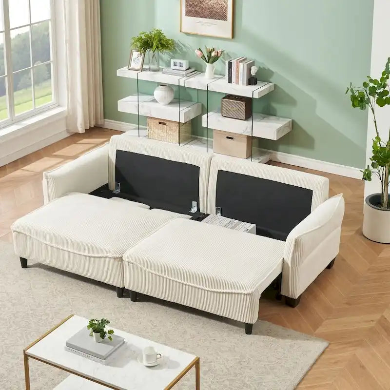 2345 Tessuto a Coste Verde, Divano Trasformabile in Divano Letto con Due Cuscini Decorativi