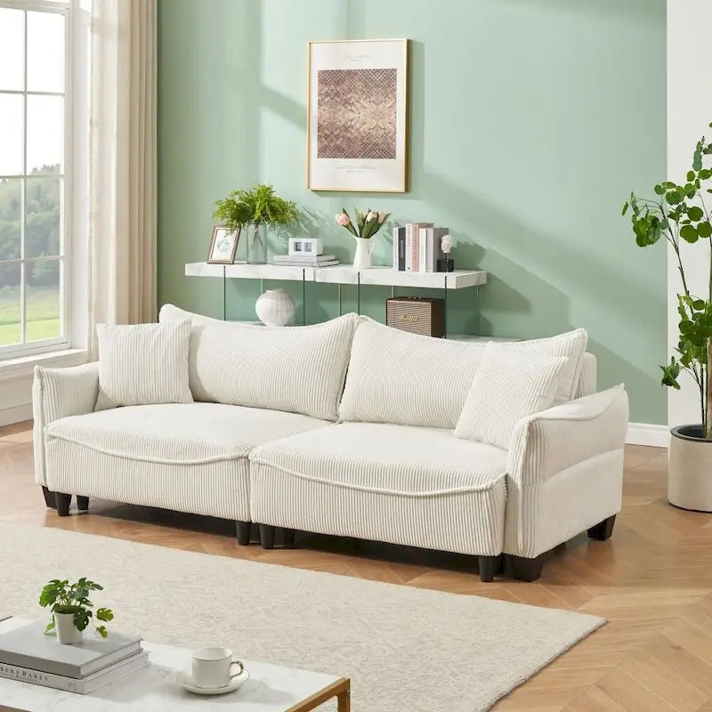 2345 Tessuto a Coste Verde, Divano Trasformabile in Divano Letto con Due Cuscini Decorativi