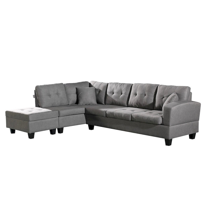 Fabric Left Chaise Sofa Set with Storage Ottoman