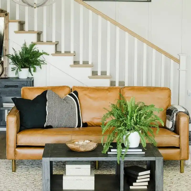 Weston Natural Luxury Leather Minimalist Sofa - 78.8W x 35.5D x 33.5H