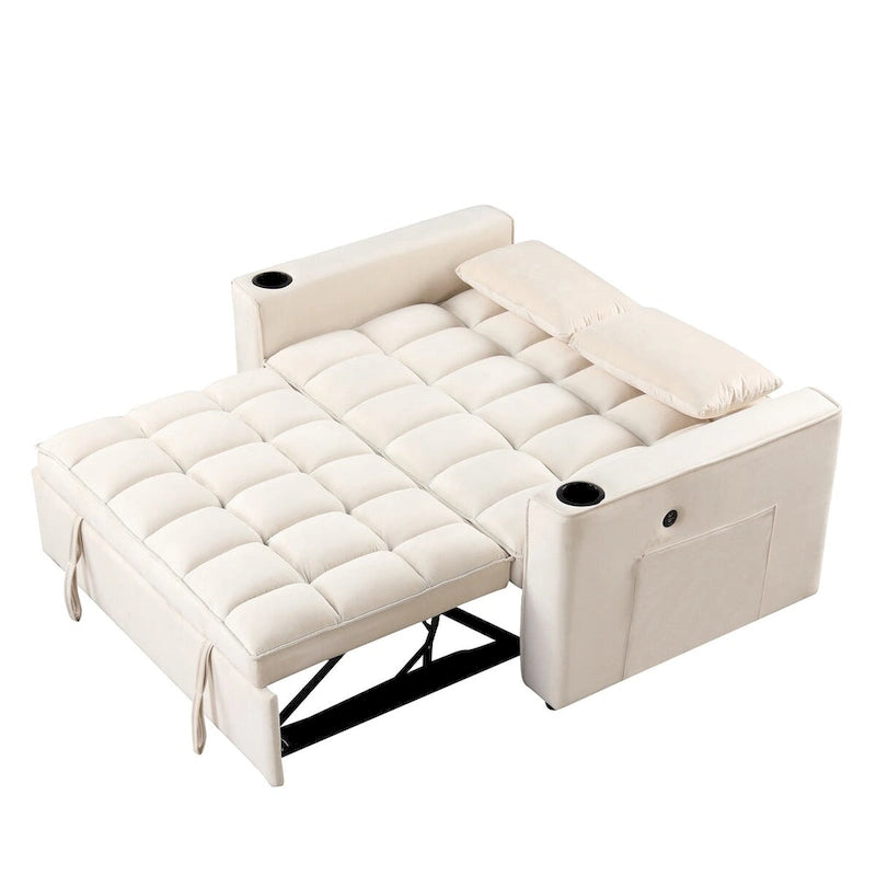 Divano Letto Multifunzione in Velluto, Portabicchieri, Porta USB