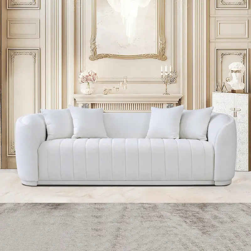 Divano Thirsen in Bouclé Bianco Lusso Moderno di Metà Secolo con Schienale Fisso