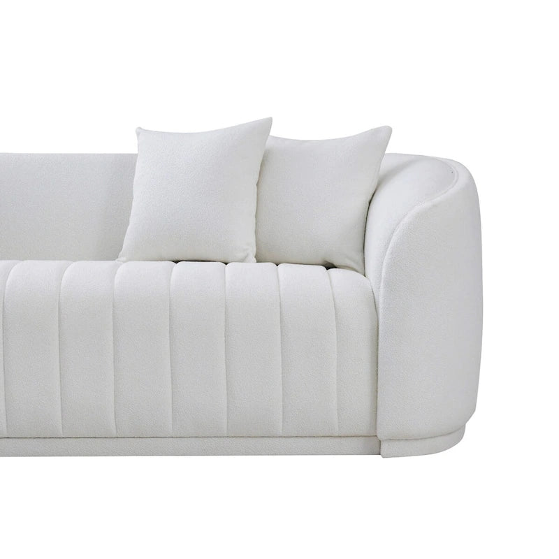 Divano Thirsen in Bouclé Bianco Lusso Moderno di Metà Secolo con Schienale Fisso
