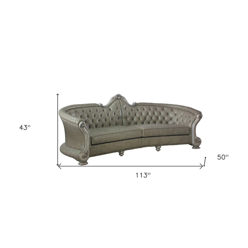 HomeRoots 113 Bone Faux Leather Sofa And Toss Pillows With White Legs - 113