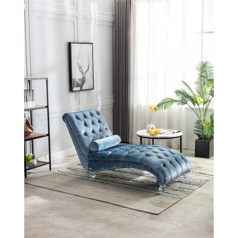 Divano per il tempo libero "Concubine" con piedini in acrilico, tradizionale chaise longue in velluto a botte con cuscino di supporto lombare per soggiorno