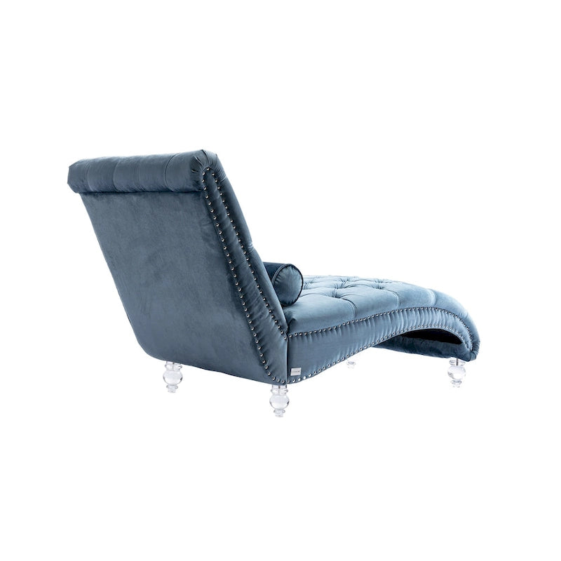 Divano per il tempo libero "Concubine" con piedini in acrilico, tradizionale chaise longue in velluto a botte con cuscino di supporto lombare per soggiorno