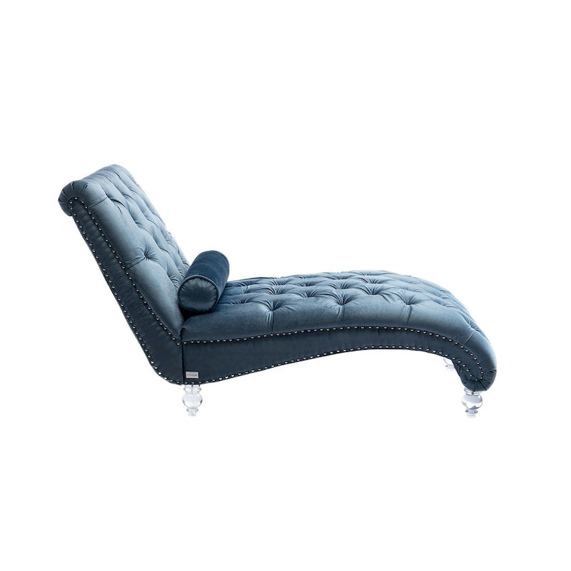 Divano per il tempo libero "Concubine" con piedini in acrilico, tradizionale chaise longue in velluto a botte con cuscino di supporto lombare per soggiorno