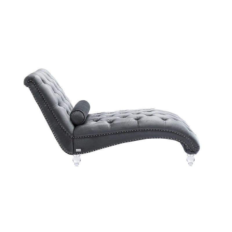 Divano per il tempo libero "Concubine" con piedini in acrilico, tradizionale chaise longue in velluto a botte con cuscino di supporto lombare per soggiorno
