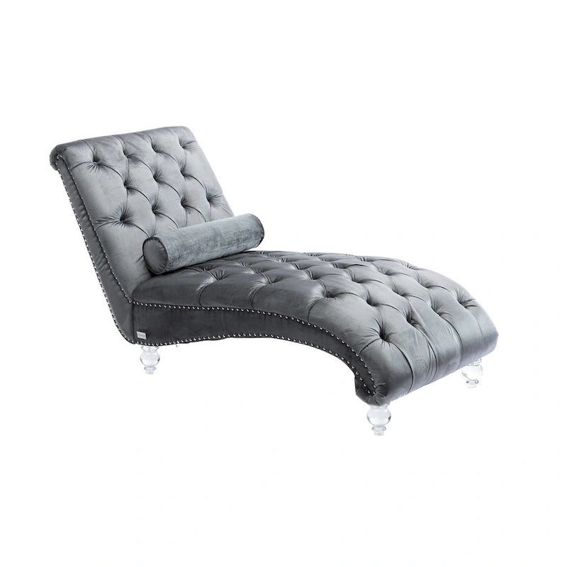 Divano per il tempo libero "Concubine" con piedini in acrilico, tradizionale chaise longue in velluto a botte con cuscino di supporto lombare per soggiorno