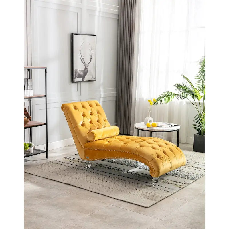 Divano per il tempo libero "Concubine" con piedini in acrilico, tradizionale chaise longue in velluto a botte con cuscino di supporto lombare per soggiorno