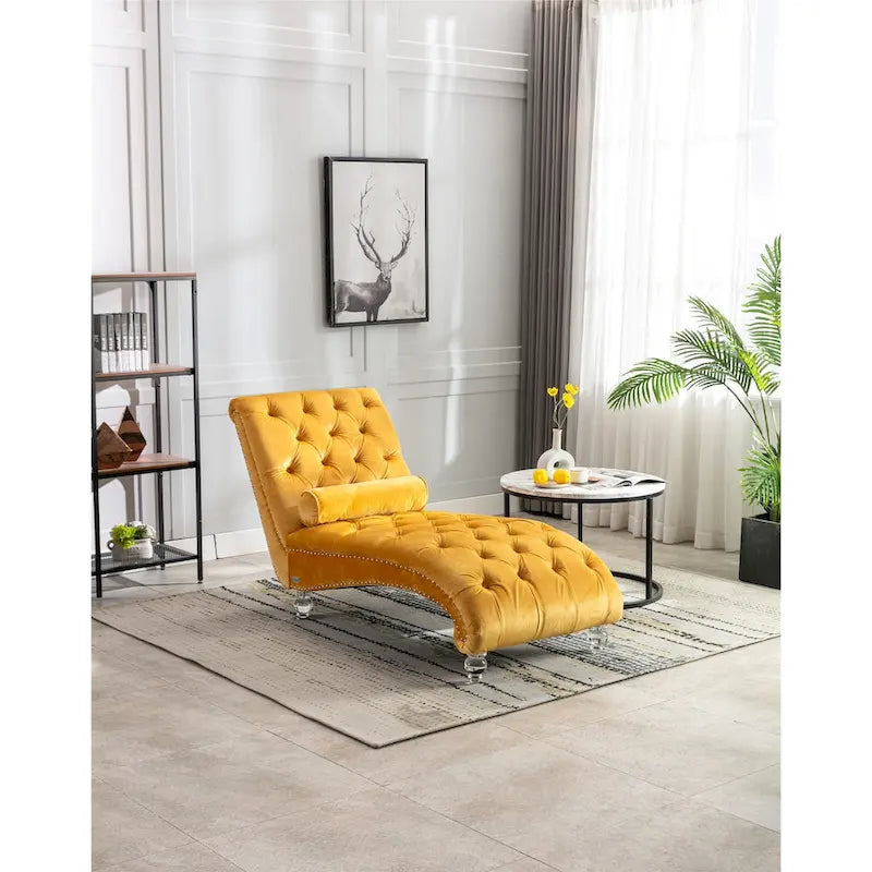 Divano per il tempo libero "Concubine" con piedini in acrilico, tradizionale chaise longue in velluto a botte con cuscino di supporto lombare per soggiorno