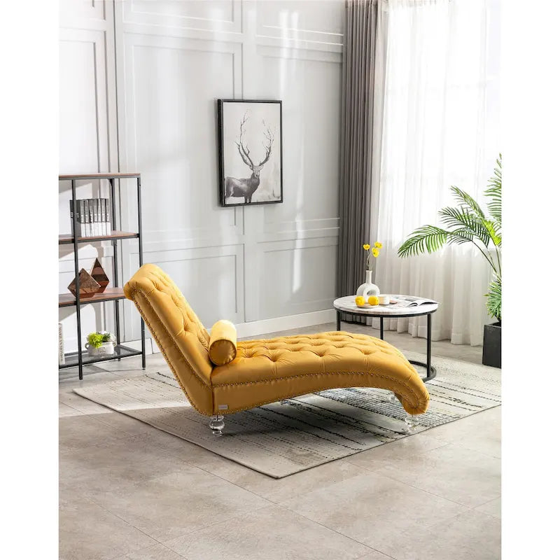 Divano per il tempo libero "Concubine" con piedini in acrilico, tradizionale chaise longue in velluto a botte con cuscino di supporto lombare per soggiorno