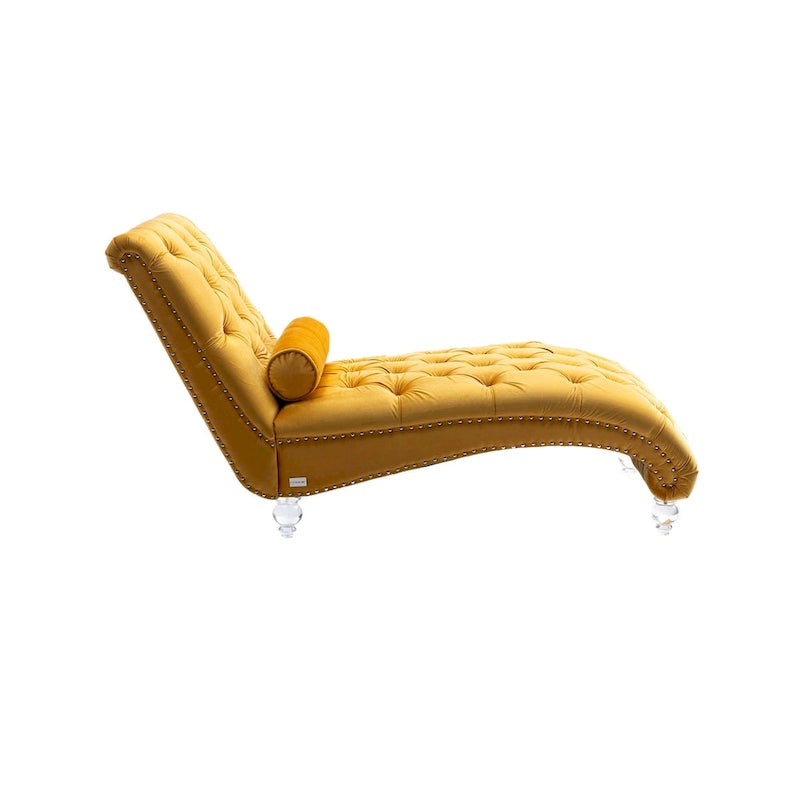 Divano per il tempo libero "Concubine" con piedini in acrilico, tradizionale chaise longue in velluto a botte con cuscino di supporto lombare per soggiorno