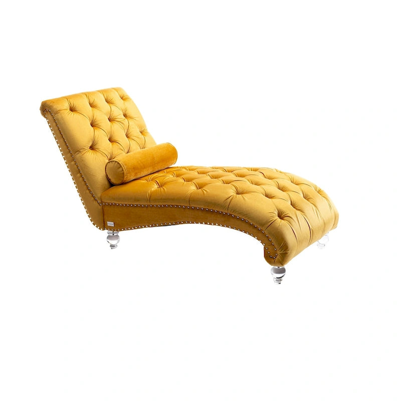 Divano per il tempo libero "Concubine" con piedini in acrilico, tradizionale chaise longue in velluto a botte con cuscino di supporto lombare per soggiorno