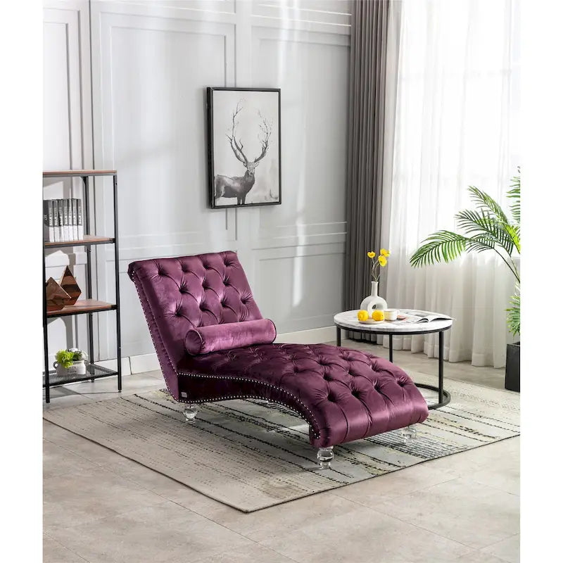 Divano per il tempo libero "Concubine" con piedini in acrilico, tradizionale chaise longue in velluto a botte con cuscino di supporto lombare per soggiorno