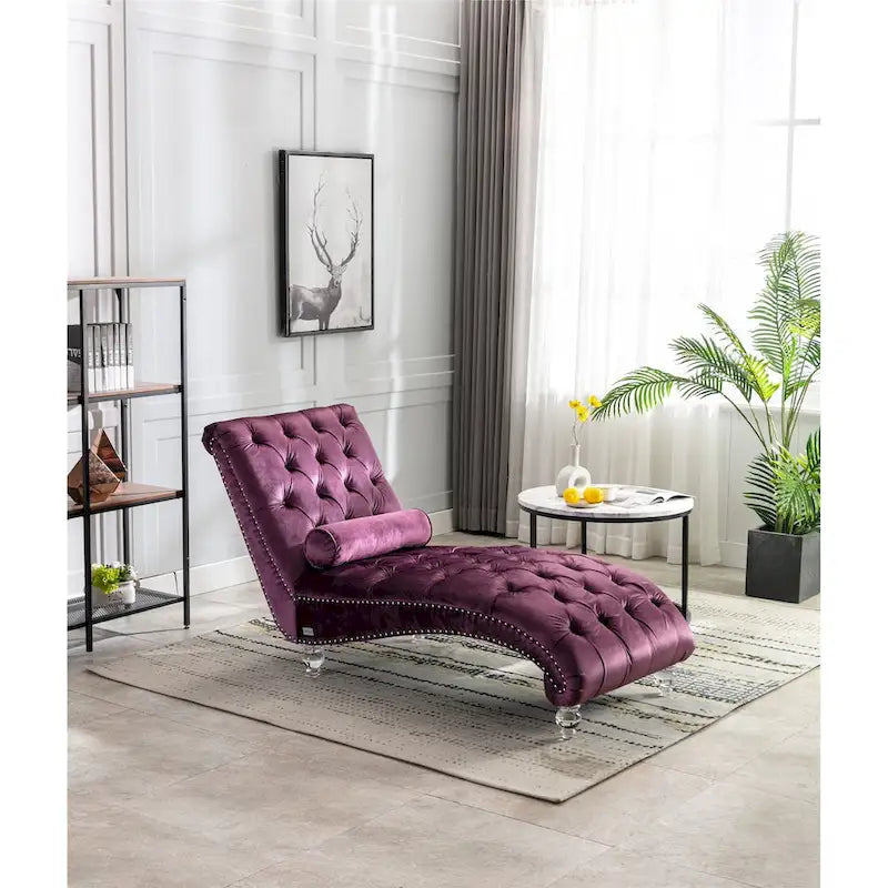 Divano per il tempo libero "Concubine" con piedini in acrilico, tradizionale chaise longue in velluto a botte con cuscino di supporto lombare per soggiorno