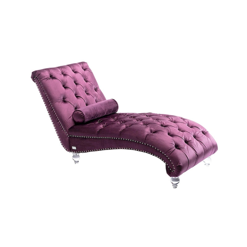Divano per il tempo libero "Concubine" con piedini in acrilico, tradizionale chaise longue in velluto a botte con cuscino di supporto lombare per soggiorno