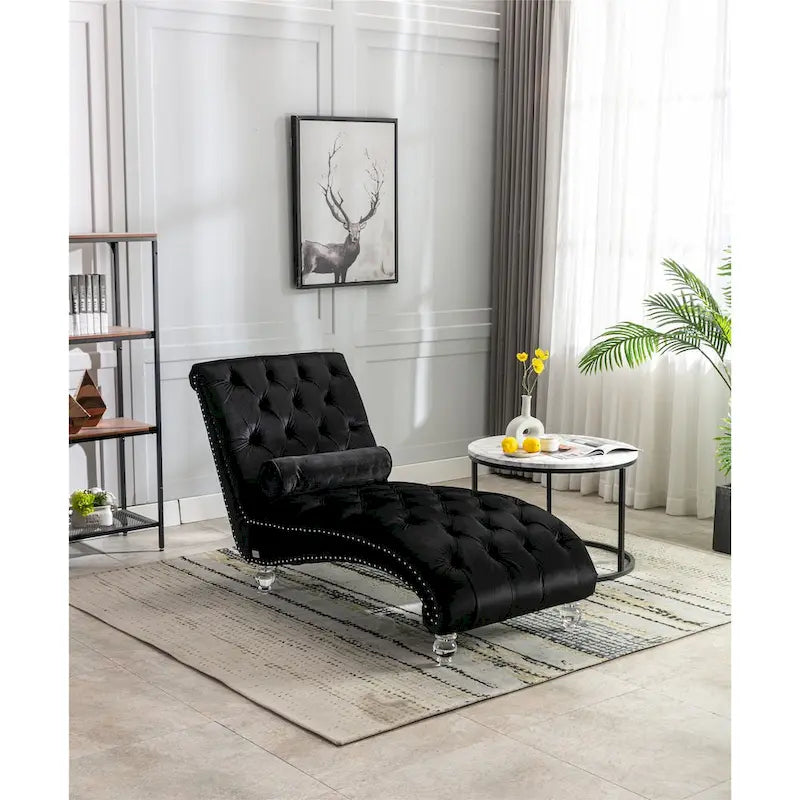 Divano per il tempo libero "Concubine" con piedini in acrilico, tradizionale chaise longue in velluto a botte con cuscino di supporto lombare per soggiorno