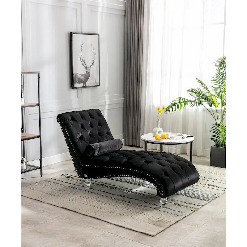 Divano per il tempo libero "Concubine" con piedini in acrilico, tradizionale chaise longue in velluto a botte con cuscino di supporto lombare per soggiorno
