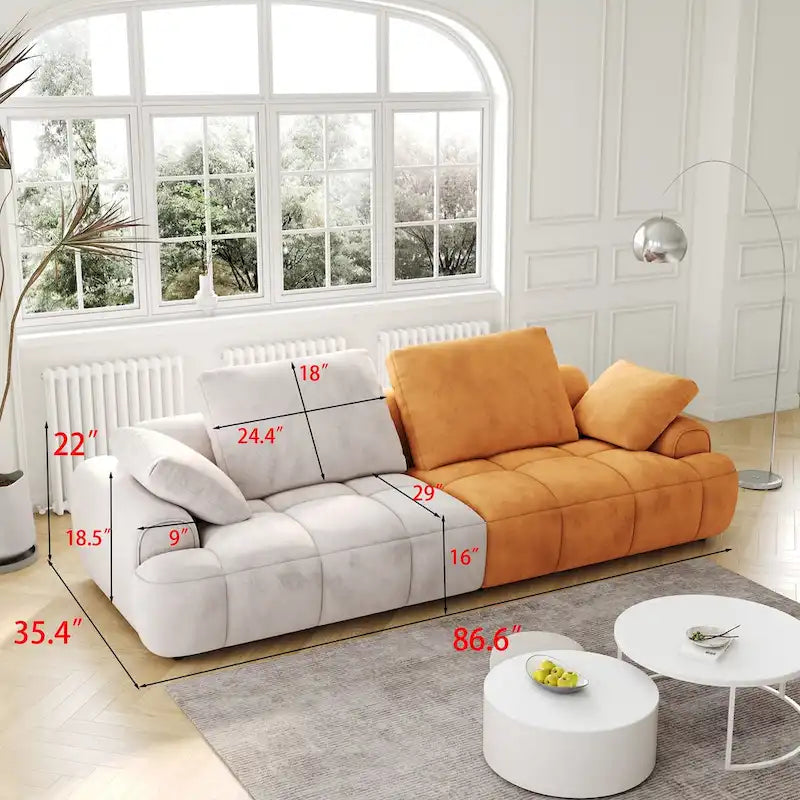 Divano moderno imbottito oversize in velluto Ouyessir con tessuto scamosciato beige e giallo