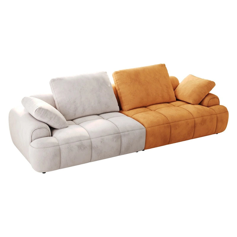 Divano moderno imbottito oversize in velluto Ouyessir con tessuto scamosciato beige e giallo