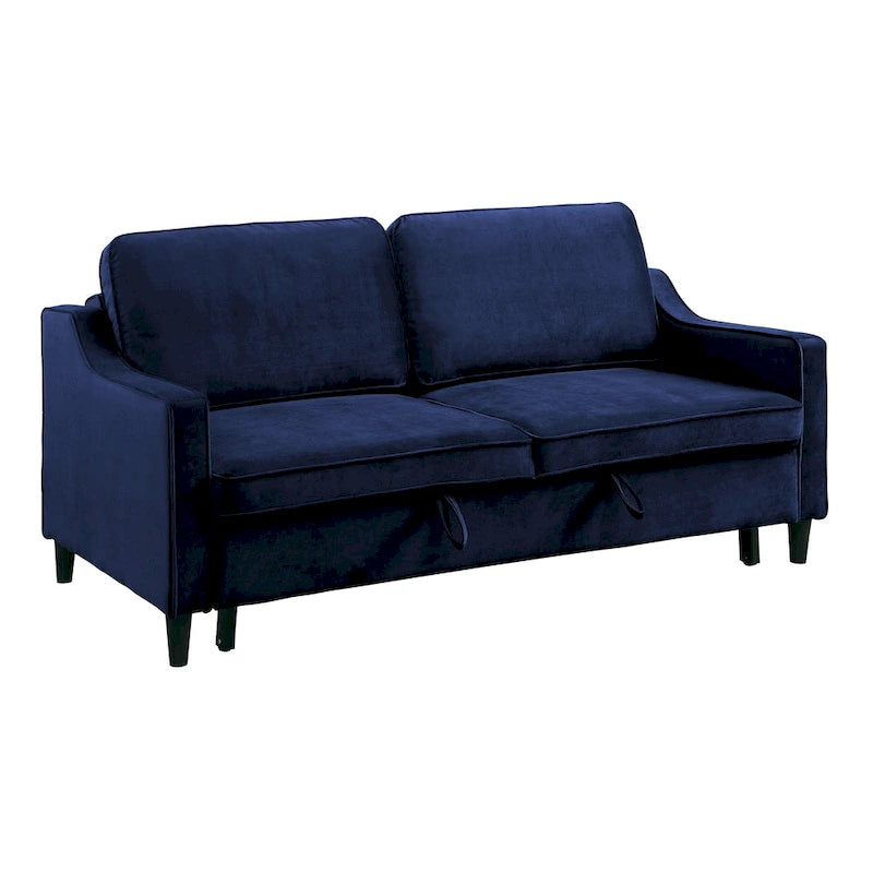 Divano letto Katy da 183 cm, trasformabile, in velluto blu e legno massiccio