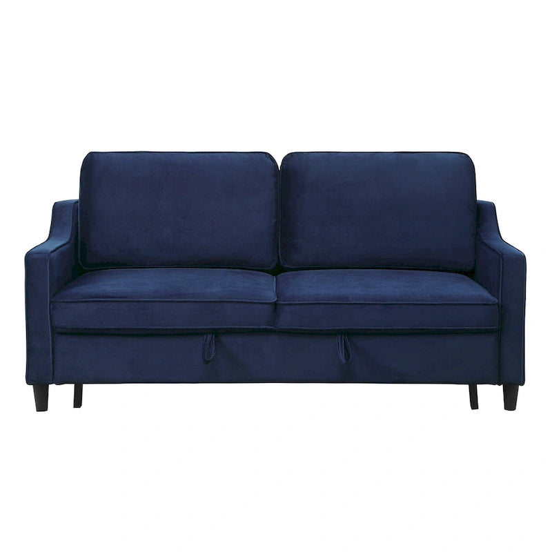 Divano letto Katy da 183 cm, trasformabile, in velluto blu e legno massiccio