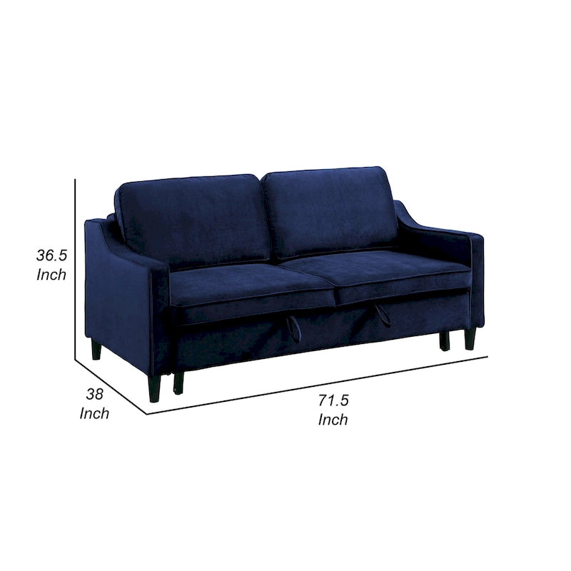 Divano letto Katy da 183 cm, trasformabile, in velluto blu e legno massiccio