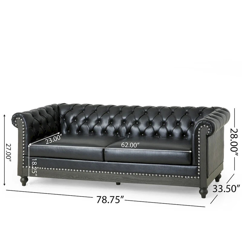 Retro 3 Seat PU Sofa with Wooden Frame and Legs