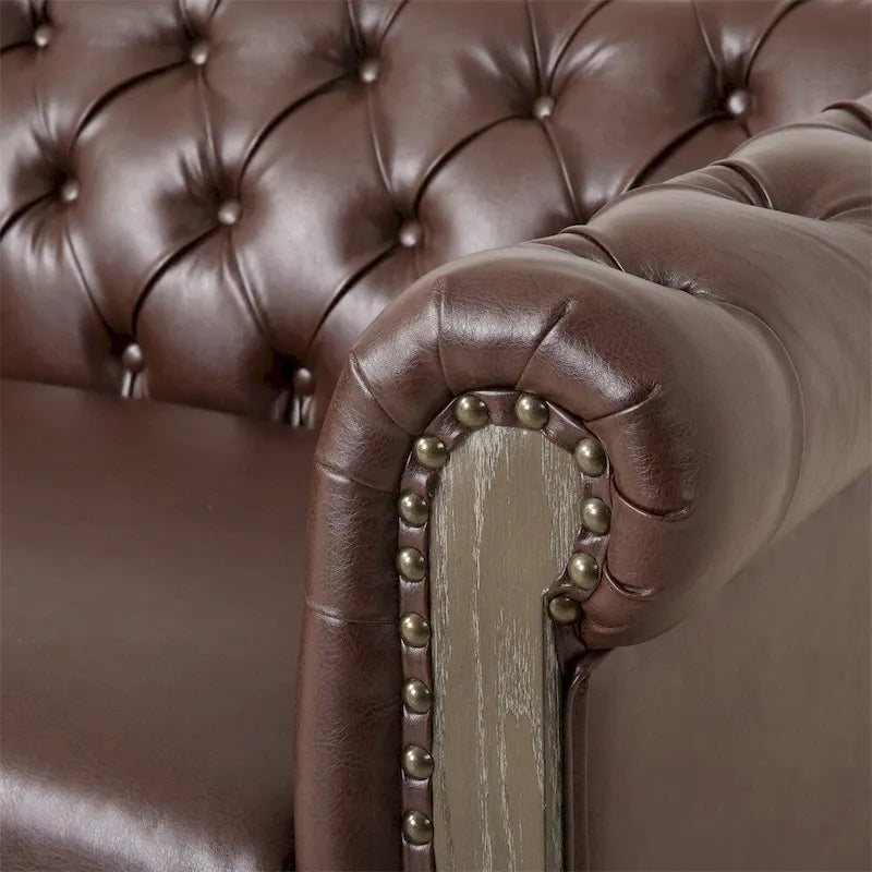 Retro 3 Seat PU Sofa with Wooden Frame and Legs