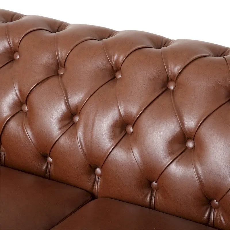 Retro 3 Seat PU Sofa with Wooden Frame and Legs