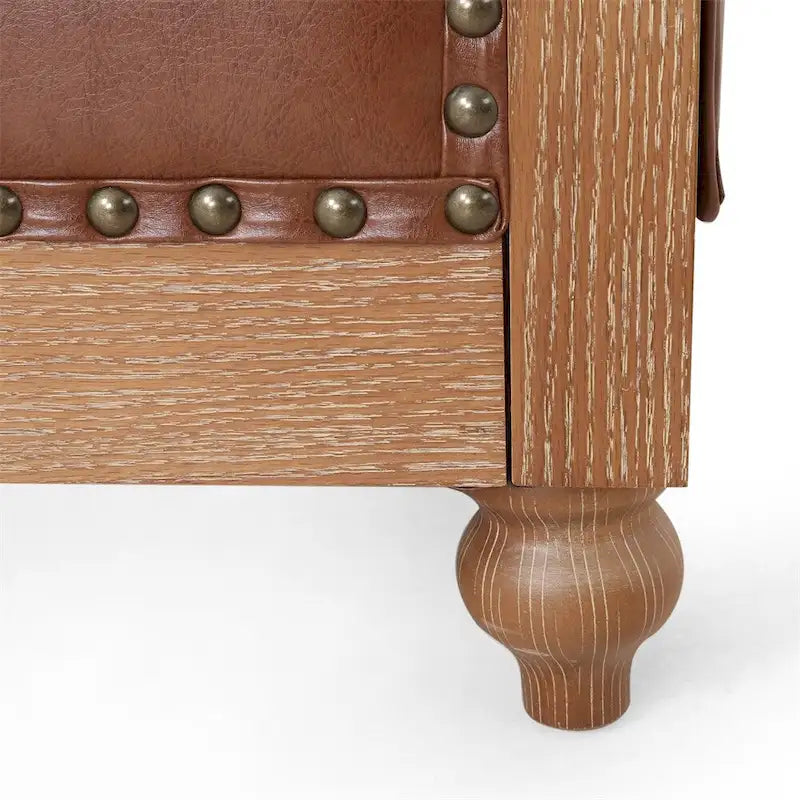 Retro 3 Seat PU Sofa with Wooden Frame and Legs