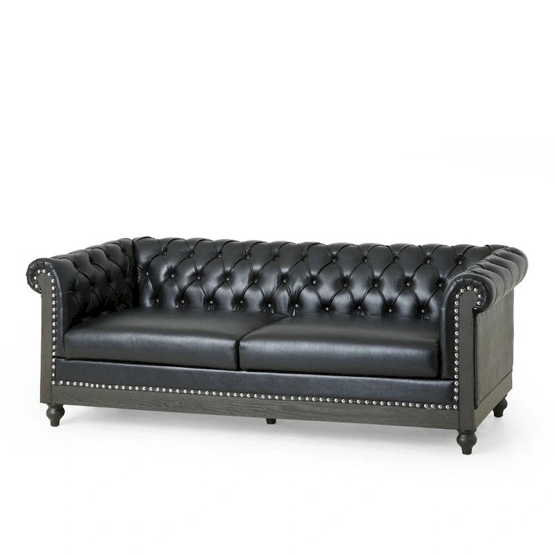 Retro 3 Seat PU Sofa with Wooden Frame and Legs
