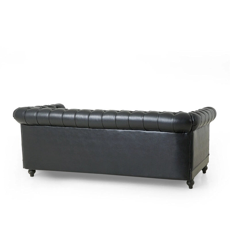 Retro 3 Seat PU Sofa with Wooden Frame and Legs