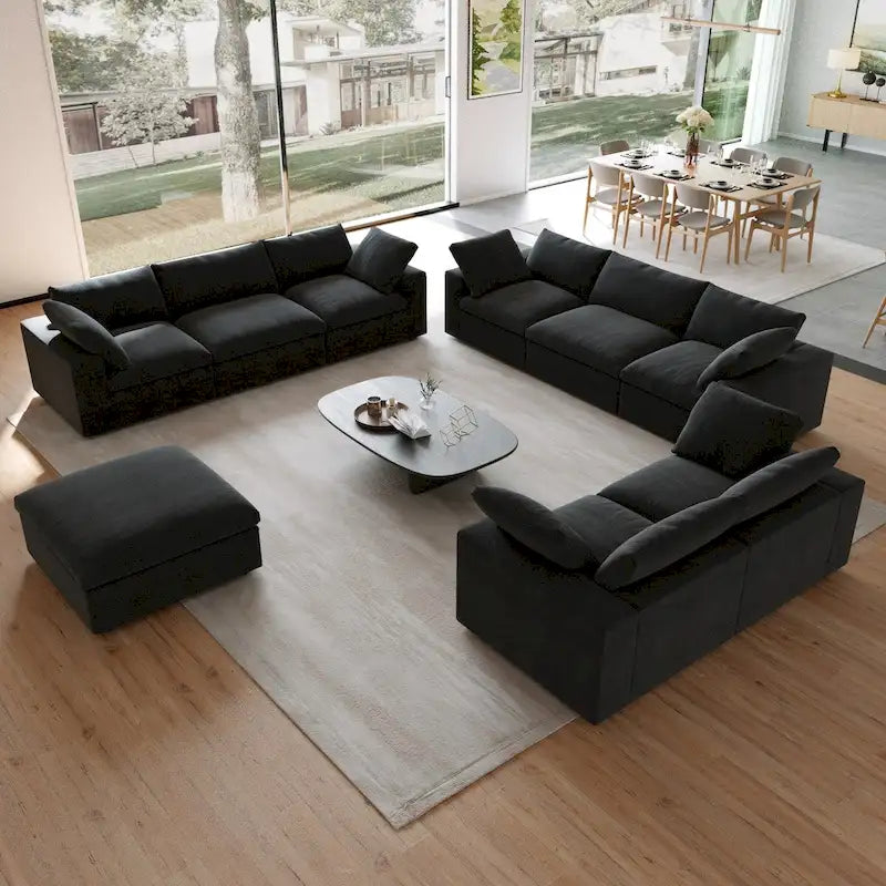 3PCS Living Room Sofa Set, Cloud Modular Sectional Sofa with Storage Ottoman