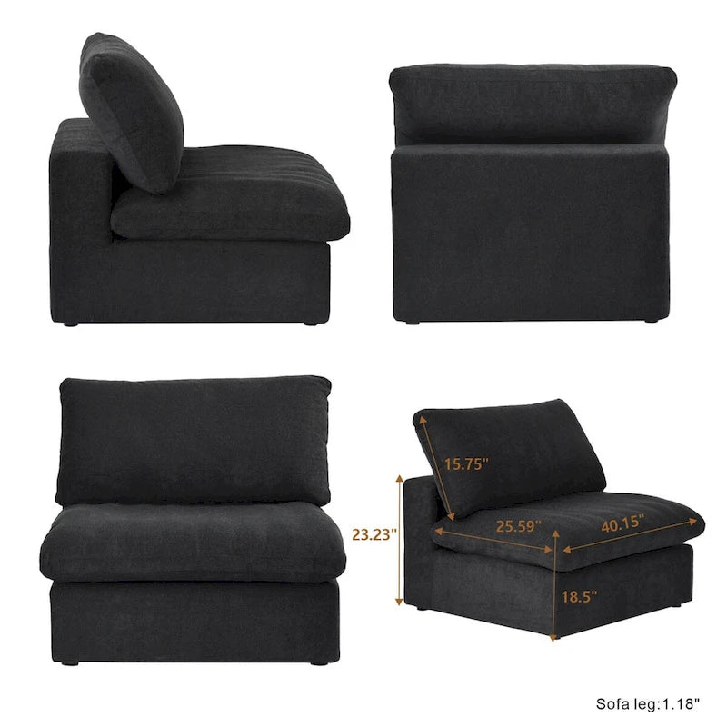 3PCS Living Room Sofa Set, Cloud Modular Sectional Sofa with Storage Ottoman